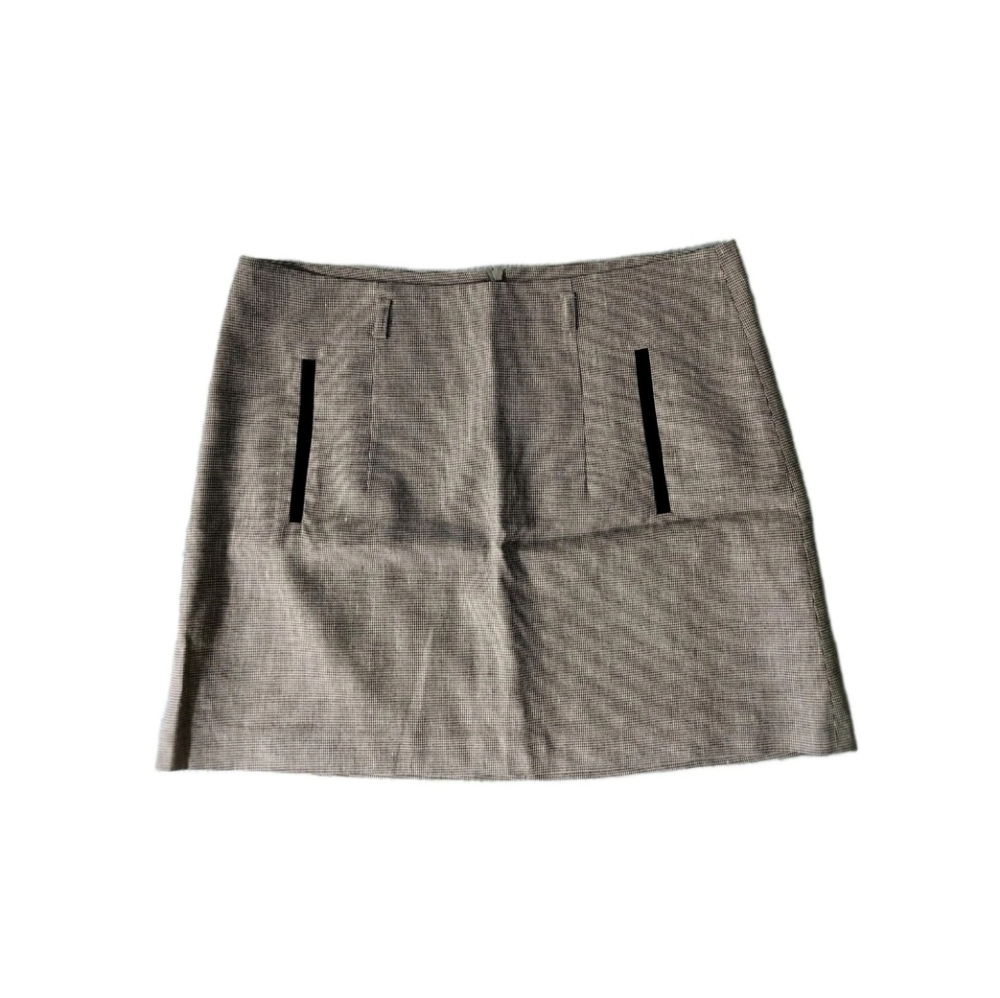 Koton Black & White Houndstooth Mini Skirt Women's Size EUR 38 Small Linen Blend